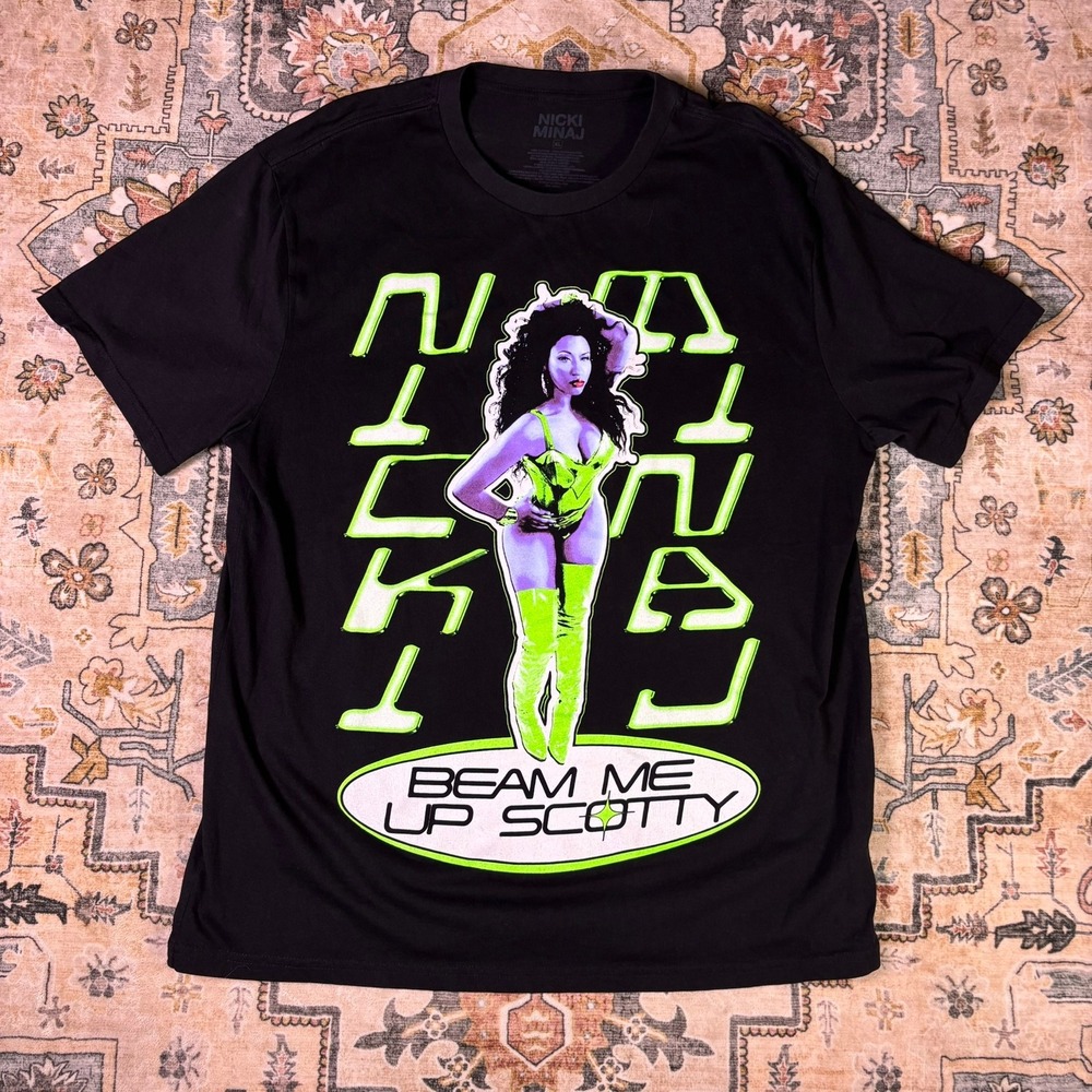 Nicki Minaj Beam Me Up Scotty Black Graphic T-Shirt XL Neon Green Purple Tee